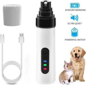 Aparador e Lixa de Unhas Elétrico Para Animais de Estimação, Gato & Cão, Recarregável USB, 8 Horas de Uso, Ultra Silencioso, Motor Potente