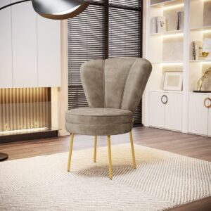 Cadeira Decor Estofada para Estudio de Beleza Maquiagem Tecido Veludo Pés de Ferro (Cappuccino)