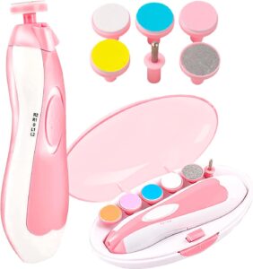Cortador De Unha Bebê Kit Lixa Elétrica De Unha Bebe Recém Nascido Infantil Adulto Estojo Aparador Tesoura Bebês Conjunto Brocas Silencioso com luz Rosa LABETTI