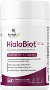 HIALOBIOT – Cabelo, Pele e Unhas – Ácido Hialurônico, Biotina Alto Teor, Longa Duração 2 Meses de Uso, 19 Vitaminas e Minerais Essenciais, 60 Cápsulas, HialoBiot, Fortalvit