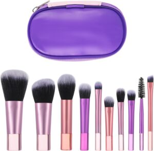 Kit 10 Pincéis de Maquiagem Mini Profissional – Multifuncionais, Travel Size, Cerdas Macias, Ideal para Base, Pó, Blush, Sombras e Corretivo