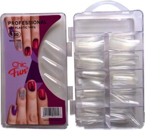 Kit 100un/cx Unhas Postiças Tips Curvatura C Sorriso Francesa Meia Cover Bailarina Unha Almond (Transparente, 1cx Bailarina Longa)