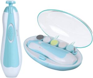 Kit Lixa Elétrica Bebê Cortador Aparador De Unha Recém Nascido Infantil vEstojo Tesoura Bebês Conjunto Brocas Silencioso com luz Azul LABETTI