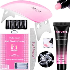 Kit Profissional para Extensão de Unhas, Moldes de Plástico F1, Lâmpada LED/UV, Gel de Construção Rápida