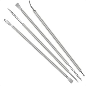 Kit com 4 Diversos Cutícula – Espátula, Denencravador, Bastão e Espátula Mista – Isis Cutelaria Pro Inox Silicone Transparente