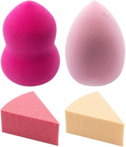 Kit com 4 Esponjas para Maquiagem Modelos Diversos, Gota, Corpinho