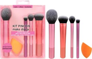 Kit de Pincéis de Maquiagem Everyday Essentials, 5 Peças, Blush, Expert Face Brush, Setting Brush, Deluxe Crease Brush, Miracle Complexion Sponge