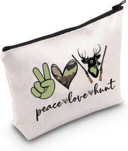 LEVLO Bolsa de cosméticos de caça Enjoy The Hunt presente paz amor caça maquiagem bolsa com zíper bolsa para mulheres meninas vida selvagem ao ar livre presente feminino, Peace Love Hunt