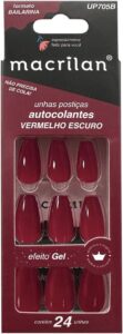 Macrilan Unhas Postiças Formato Bailarina Com Adesivo – Vermelho Escuro – Plástico Abs Up705B –