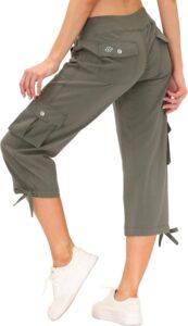 MoFiz Calça capri feminina cargo leve secagem rápida ao ar livre atlética viagem casual solta confortável bolsos fofos