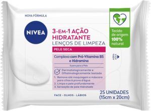NIVEA Lenço de Limpeza Demaquilante Facial Ação Hidratante 3 em 1 25 unidades – Remove a maquiagem à prova d’água, hidrata a pele, limpa profundamente sem precisar lavar o rosto