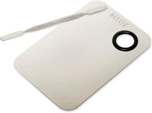 Paleta de Metal para Mistura de Maquiagem com Espátula, Belliz, Cinza